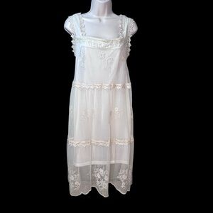 RU COWGIRL Sleeveless Cream Lace Dress Small Tiered Sheath Romantic Feminine